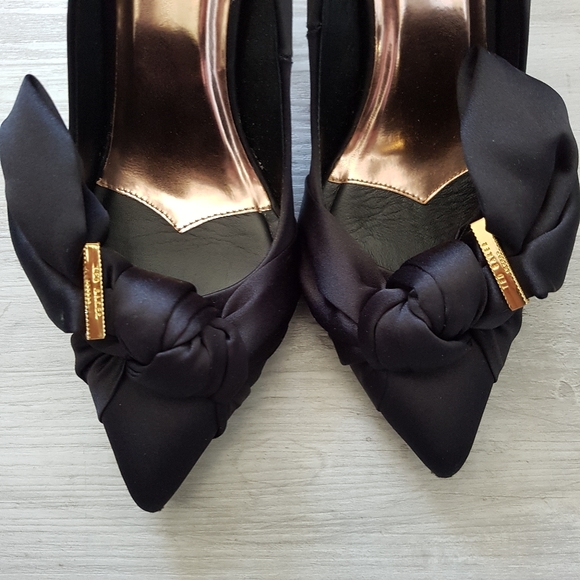 Ted Baker Knotted Bow Satin Heels Black Size 8 - Picture 6 of 6